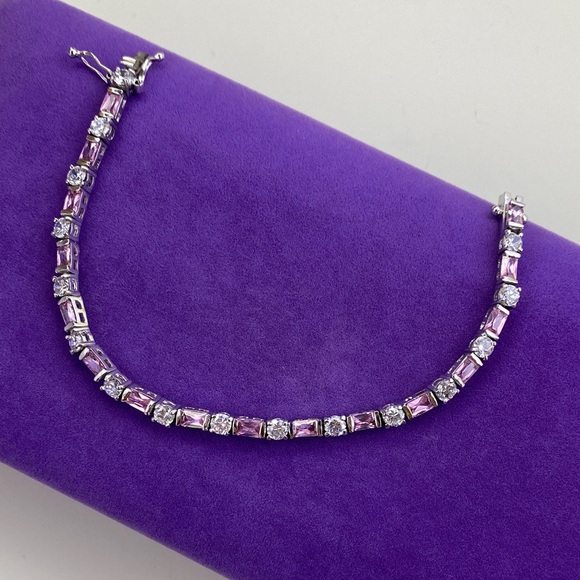 💛 Sterling Silver White & Pink CZ Tennis Bracelet - Picture 6 of 8